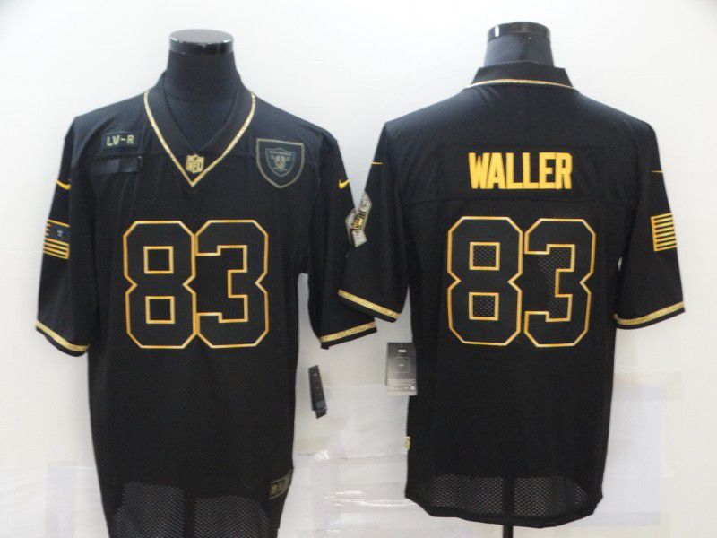 Men Oakland Raiders #83 Waller Black Retro Gold Lettering 2020 Nike NFL Jersey